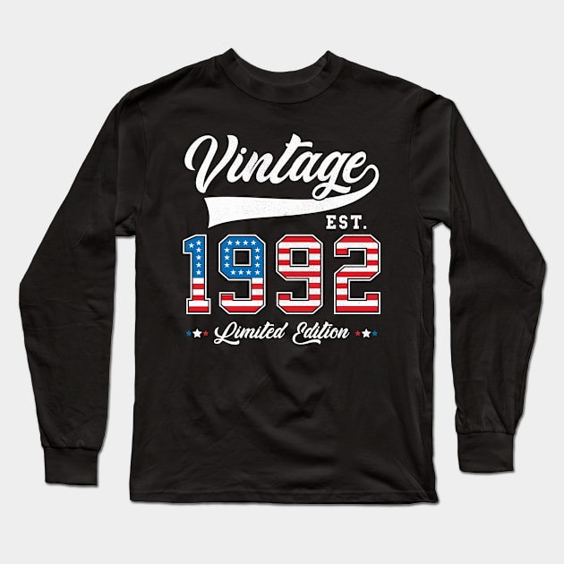 31st Birthday Patriotic Vintage 1992 USA Flag 4th of July Long Sleeve T-Shirt by BramCrye